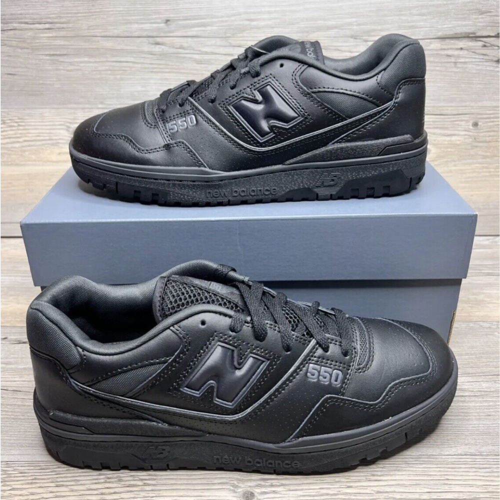 New Balance 550 Triple Black Sneaker Shoes | Kid's Size 7 Women's Size 8.5 NEW